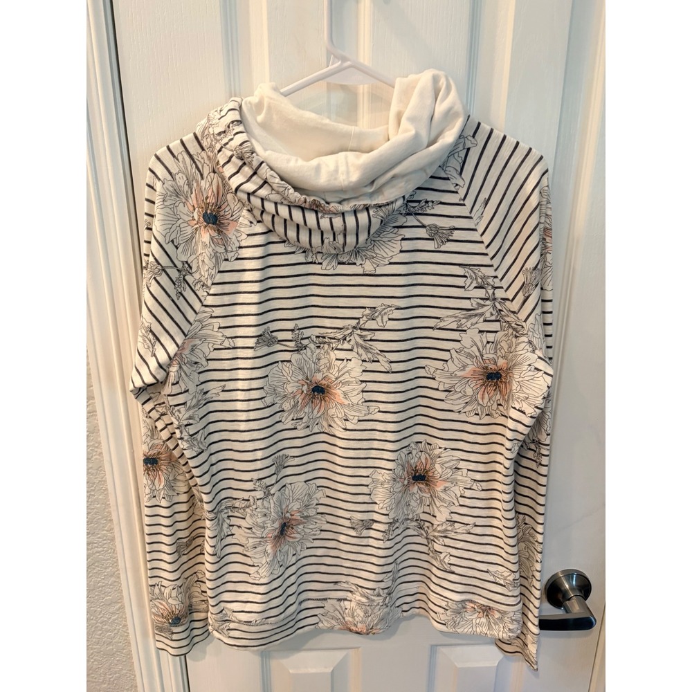 Joules Marlston Hoodie Cream Navy Floral Stripe Raglan Pullover Sweatshirt US 12 - Picture 3 of 6